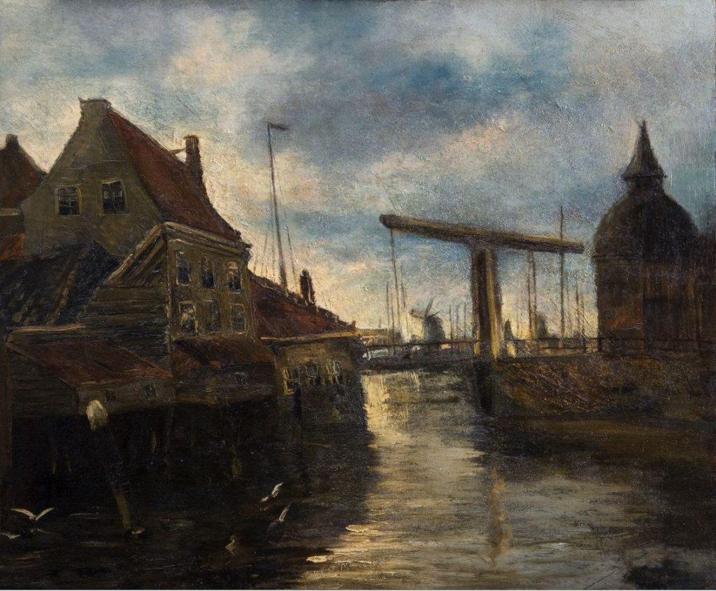 Stadsgezicht met ophaalbrug